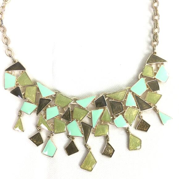 St. Thomas Green Gemstones Wearable Art Maximalist Silver Tone Bib Necklace - Picture 4 of 12